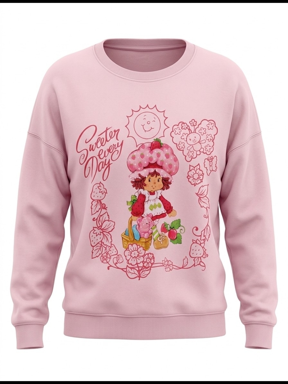 Pink Strawberry Shortcake Graphic Crewneck Sweater - Sweeter Every Day